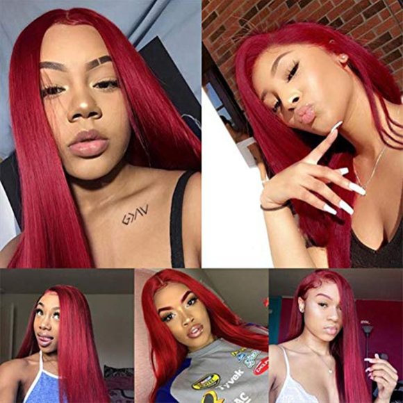 Lace Frontal Red Remy 100% Human Hair Wig 22\